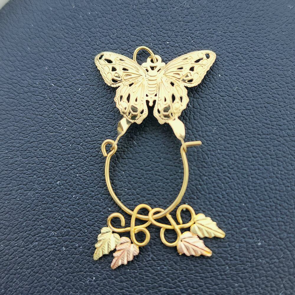 14K Yellow Gold Polished Butterfly Filigree Charm Holder Pendant